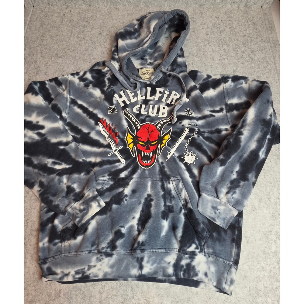 Jon Lauren Hellfire Club Stranger Things Tie Dye Hoodie Grey Black Medium